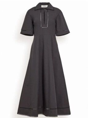 Black A-Line Midi Dress with Contrast Trim